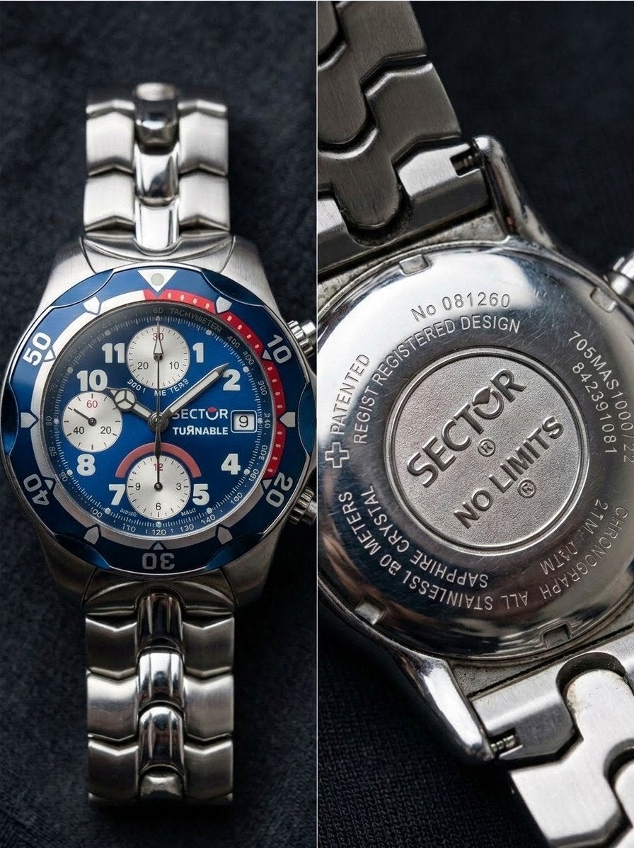 Sector Turnable valjoux 7750 automaat Chronograph Herenhorlo, Overige merken, Staal, Staal, Polshorloge