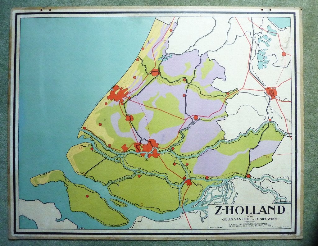 Mooie vroege schoolkaart v Zuid-Holland uit 1934 (gedateerd), Antiek en Kunst, Ophalen of Verzenden, Geschiedenis