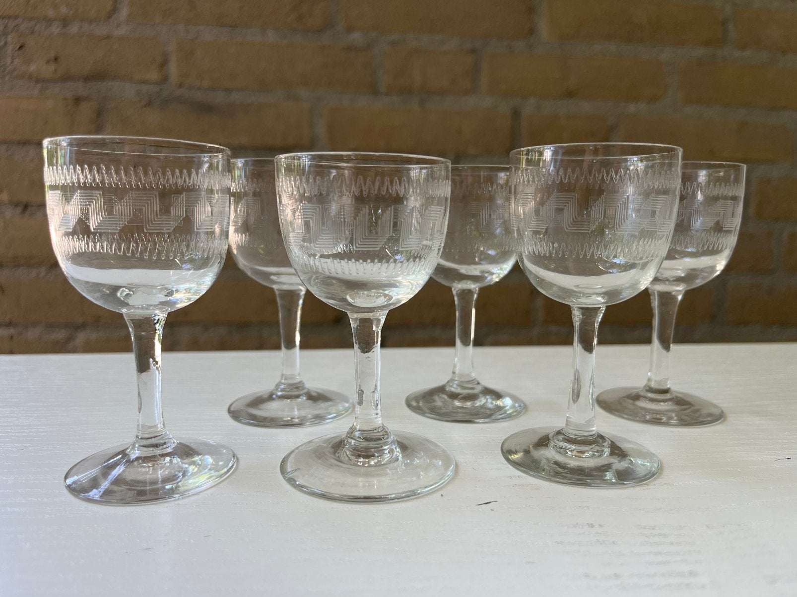 Kristallen 6-delige set borrelglaasjes - gegraveerd, Verzamelen, Glas en Borrelglaasjes, Ophalen, Zo goed als nieuw, Borrel- of Shotglas