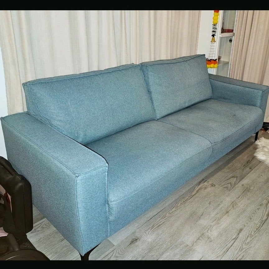 Drie persoons bank in de kleur turquoise, Ophalen, Gebruikt, Driepersoons, 75 tot 100 cm