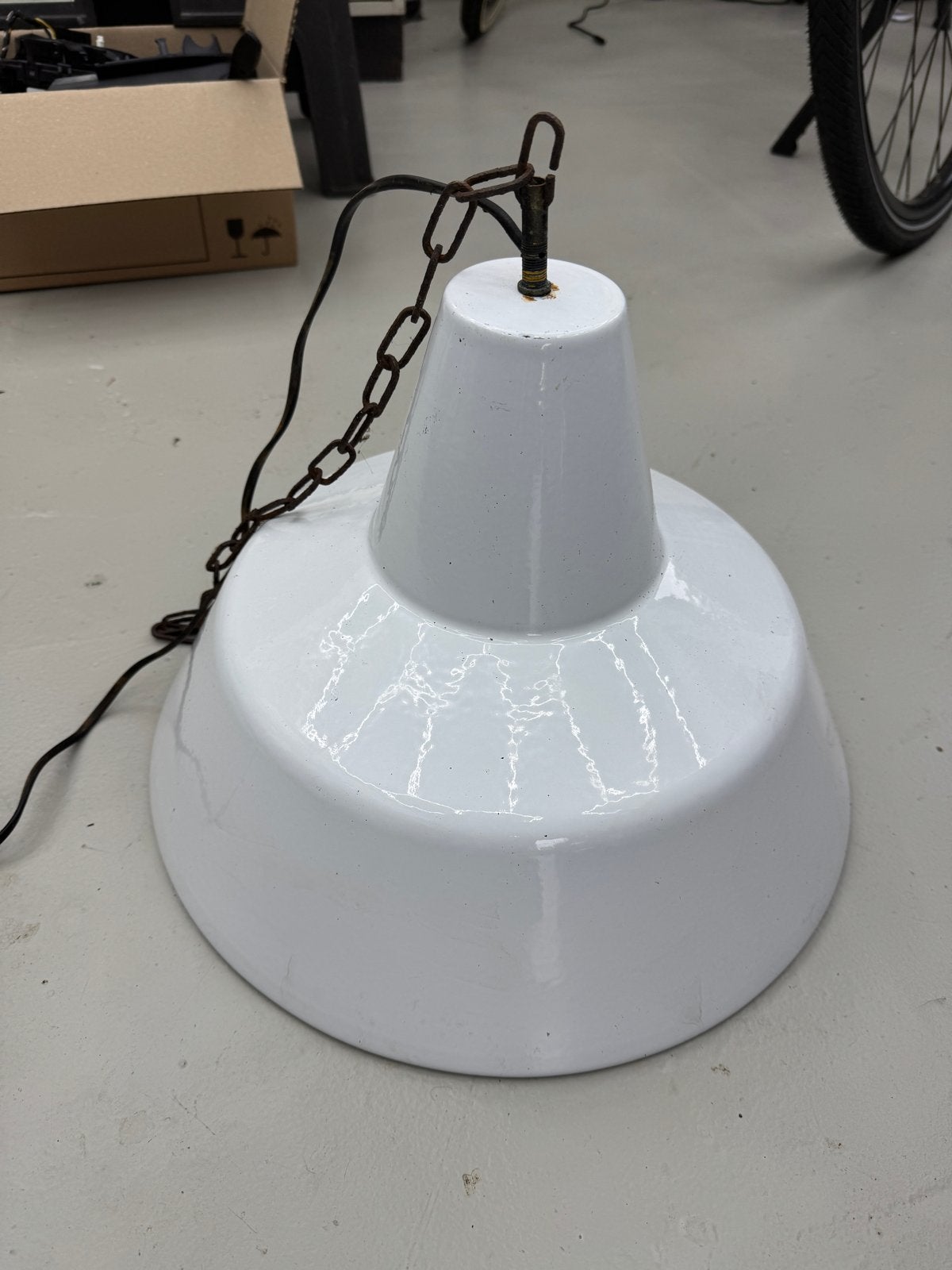Vintage Witte Industriële Emaille Hanglamp, Ophalen of Verzenden