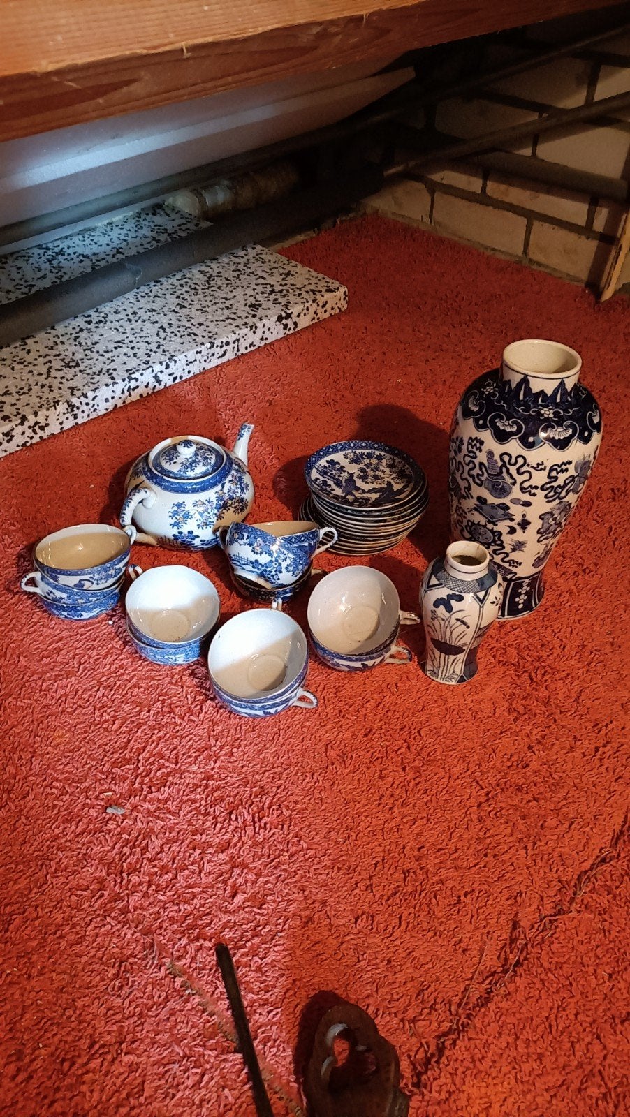 Antiek Delfts Blauw Servies en Vazen Set, Ophalen