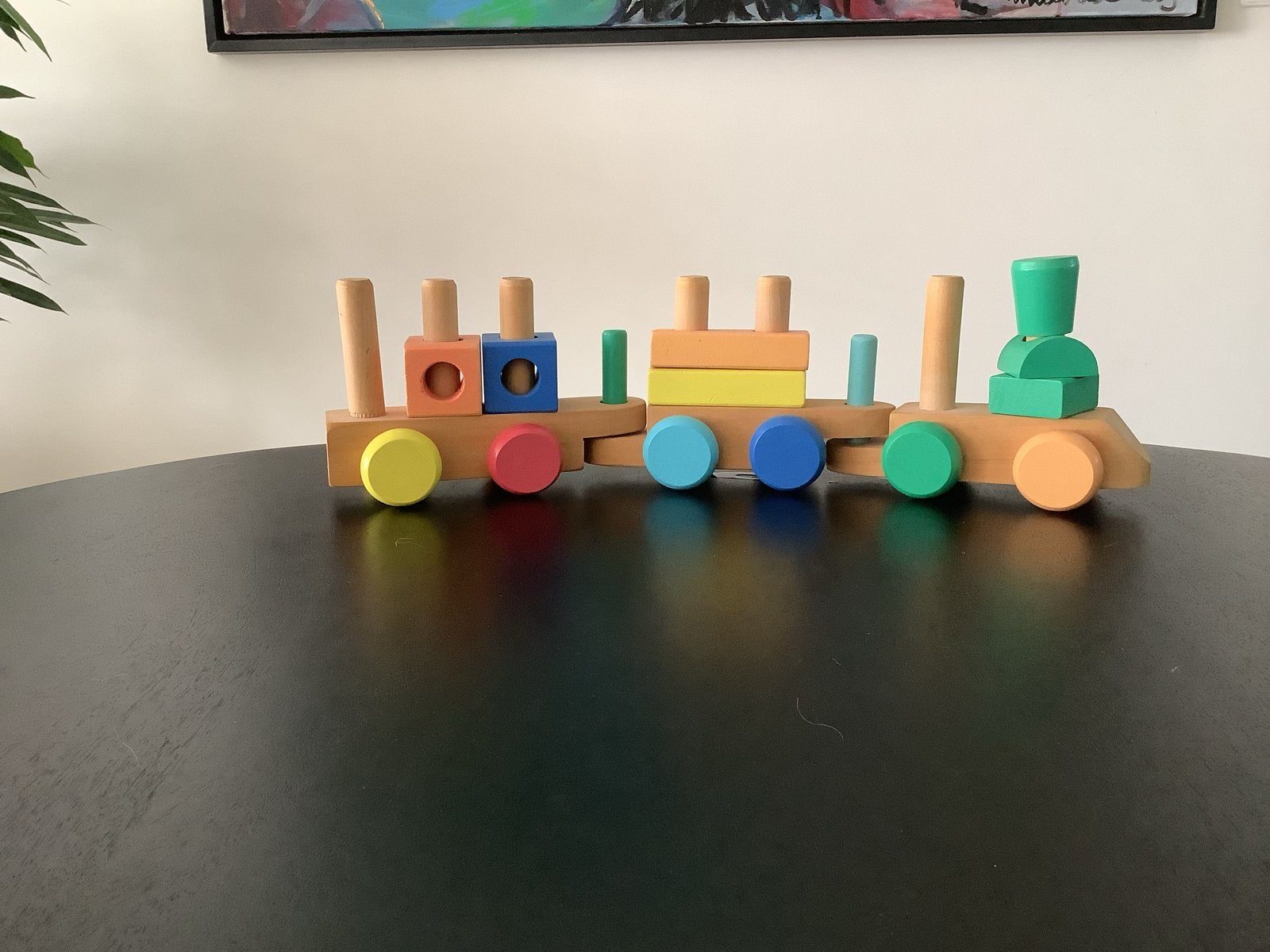 Houten trein met stapelblokken - Educatief speelgoed, Ophalen of Verzenden, Gebruikt, Duw- of Trekspeelgoed