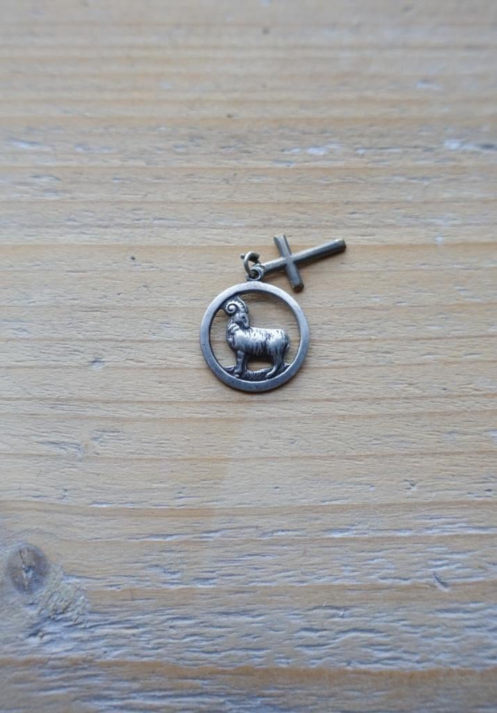 zilveren steenbok kettinghanger en kruisje - samen 25,-, Ophalen of Verzenden, Zo goed als nieuw, Kruis of Symbool, Zilver
