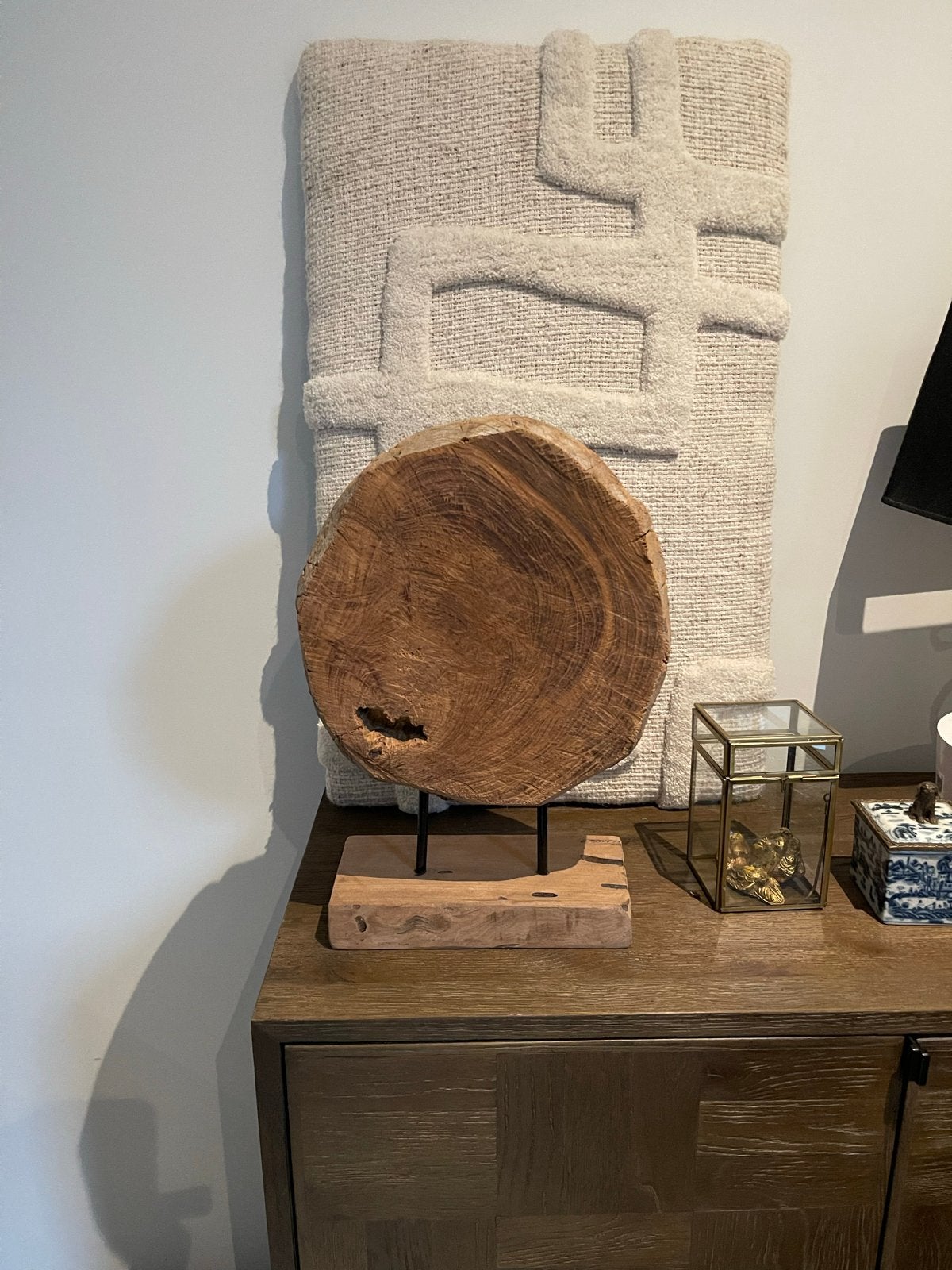 Houten boomstam schijf op voet - Decoratief object, Hout, Ophalen of Verzenden, Bruin, Landelijk