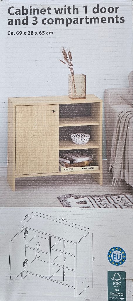 Houten kastje met 1 deur en 3 vakken, Ophalen, Zo goed als nieuw, Modern, Scandinavisch