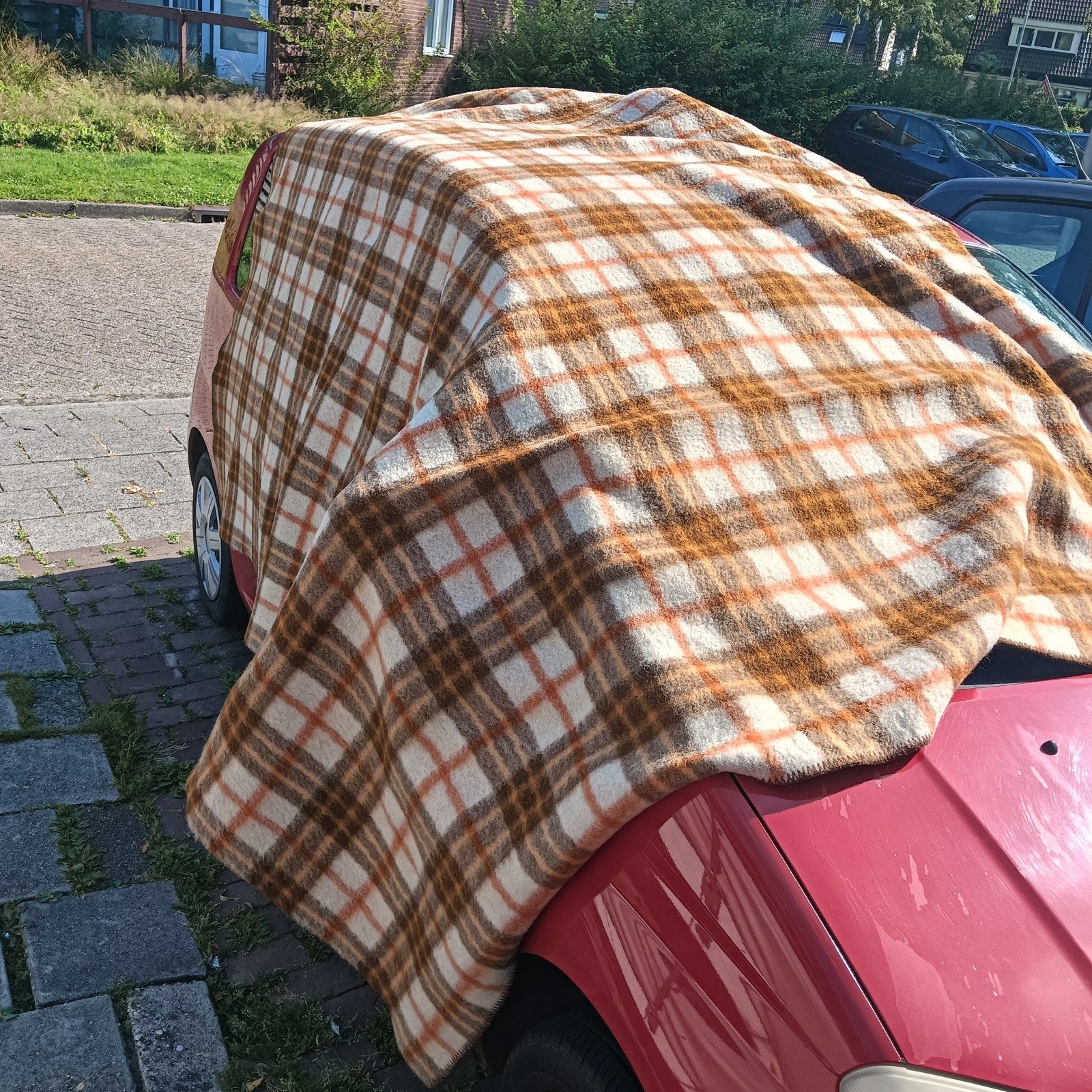 Groot Vintage Real Deken zuiver scheerwol - Bruin Geruit, Ophalen, Wol