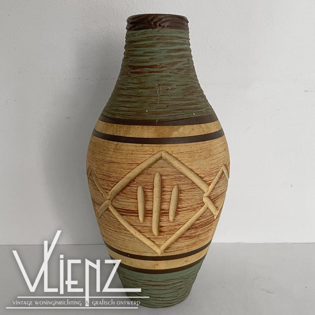 Vintage, midcentury, retro vaas 249-20 groen en beige, Verzamelen, Retro, Huis en Inrichting, Ophalen of Verzenden