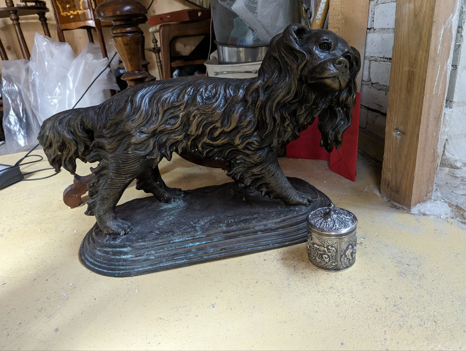 Antiek Bronzen Hond Beeld - Cavalier King Charles Spaniel, Ophalen