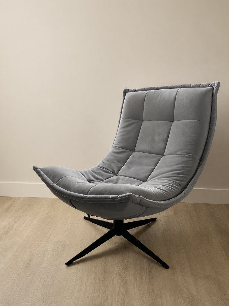 Draaifauteuil | grijs velours | Bodilson, Ophalen, Modern, industrieel, 75 tot 100 cm, Zo goed als nieuw