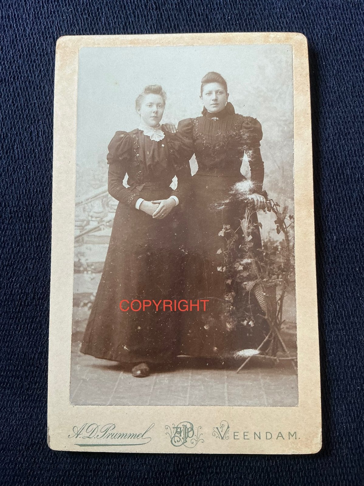 CDV, 2 Dames, A.D. PRUMMEL, VEENDAM, Carte de Visite, Ophalen of Verzenden, Voor 1940, Gebruikt, Foto