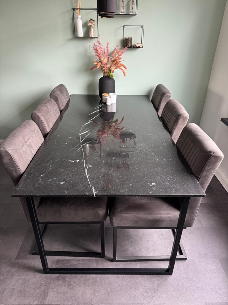 Marmeren eettafel - Nero Marquina zwart (U-poot), Huis en Inrichting, Ophalen, Gebruikt, 50 tot 100 cm, Rechthoekig