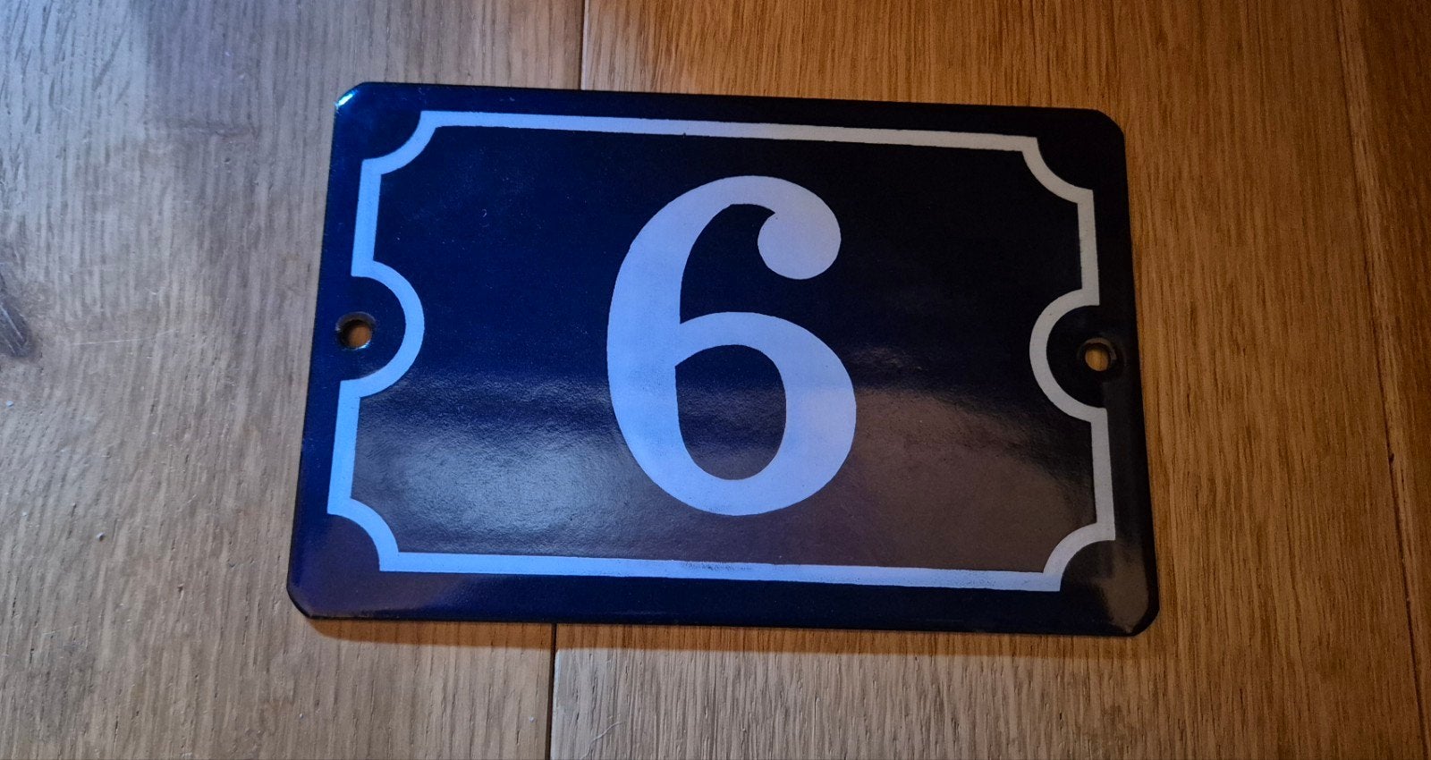 Vintage emaille huisnummer 6, Ophalen of Verzenden