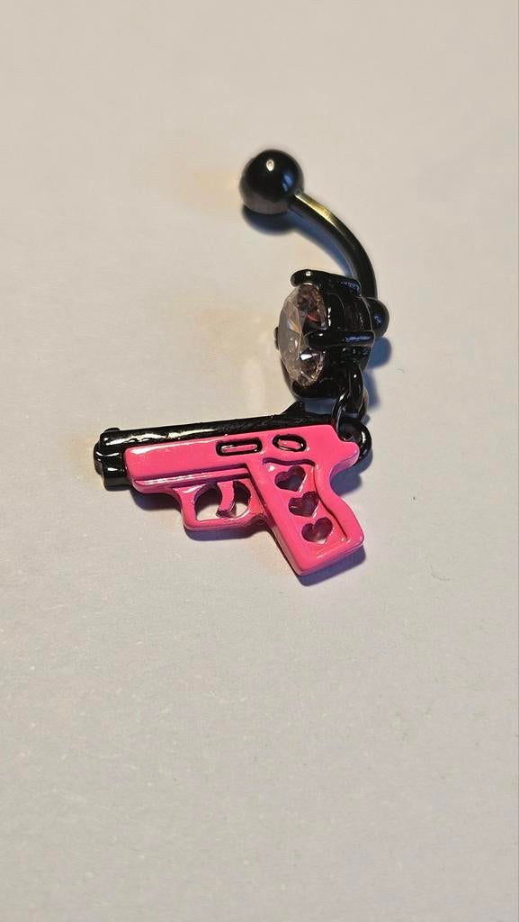 Roze pistool navelpiercing met strass, Navelpiercing, Staal, Nieuw, Ophalen of Verzenden
