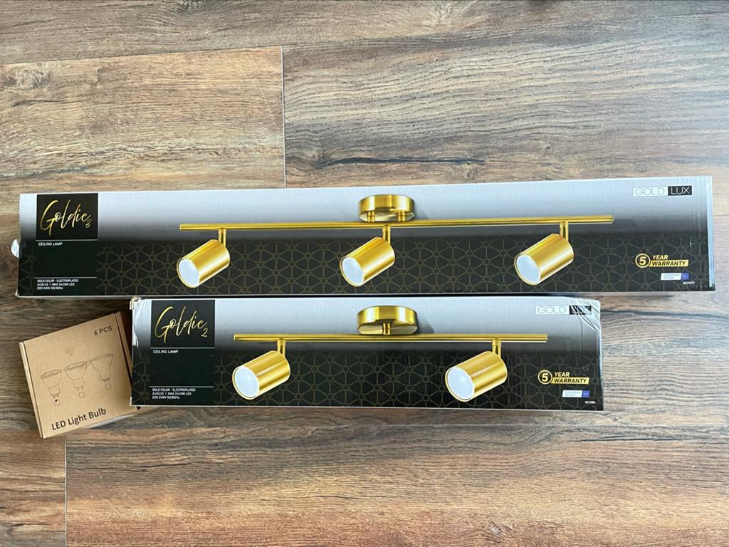 Nieuwe Goldie Spotlights met GU10 LED lampen - Goud Messing, Huis en Inrichting, Lampen | Spots, Ophalen of Verzenden, Nieuw, Plafondspot of Wandspot