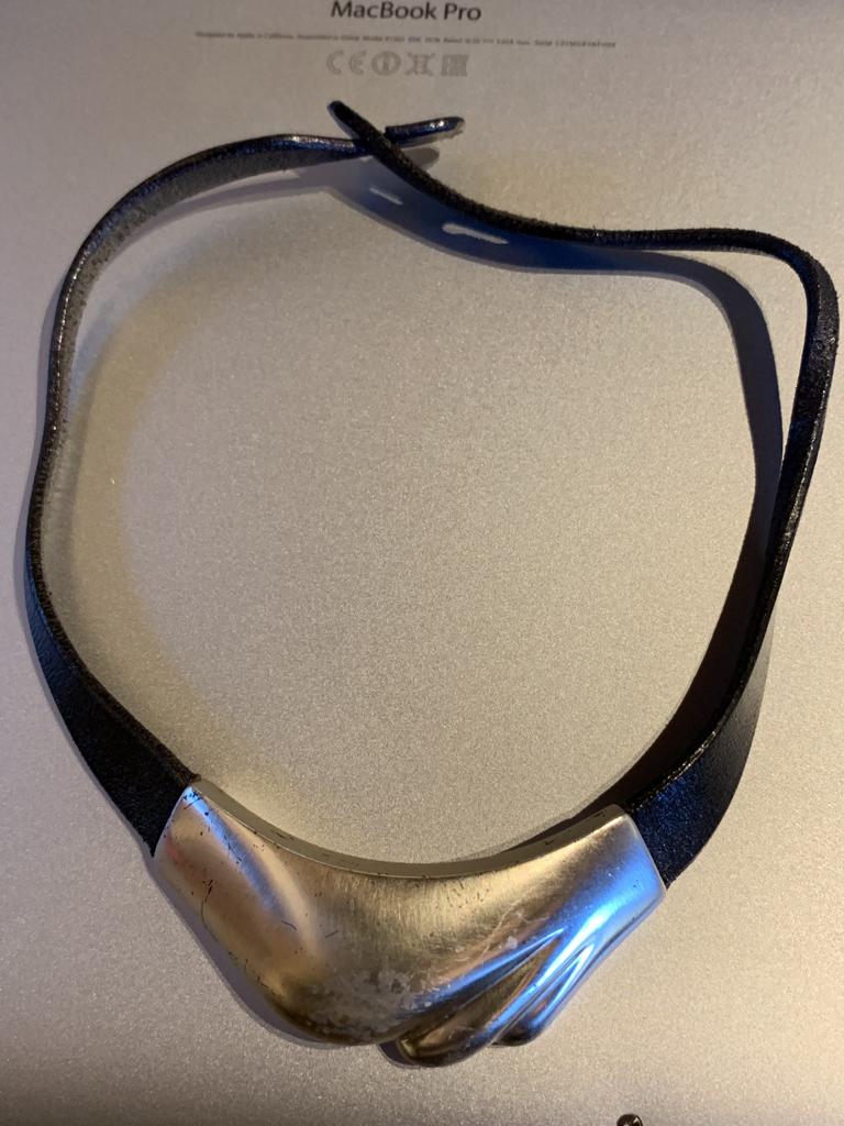 Lapponia modernist collier, Paul Havgaard, 925 zilver + leer, Verzenden, Zo goed als nieuw, Zilver, Zilver