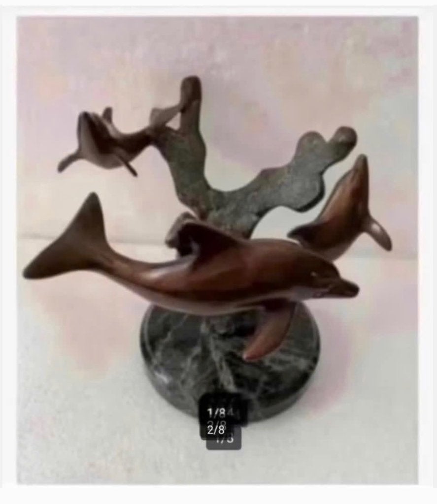 Korting Kunst Design object brons dolfijn Serpentijn voet, Ophalen of Verzenden