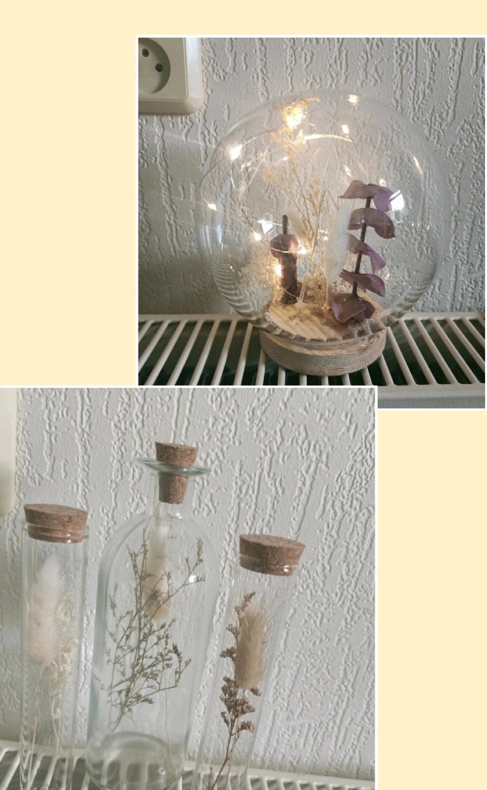 Glazen decoratie met droogbloemen en verlichting, Ophalen of Verzenden, Gebruikt, Glas