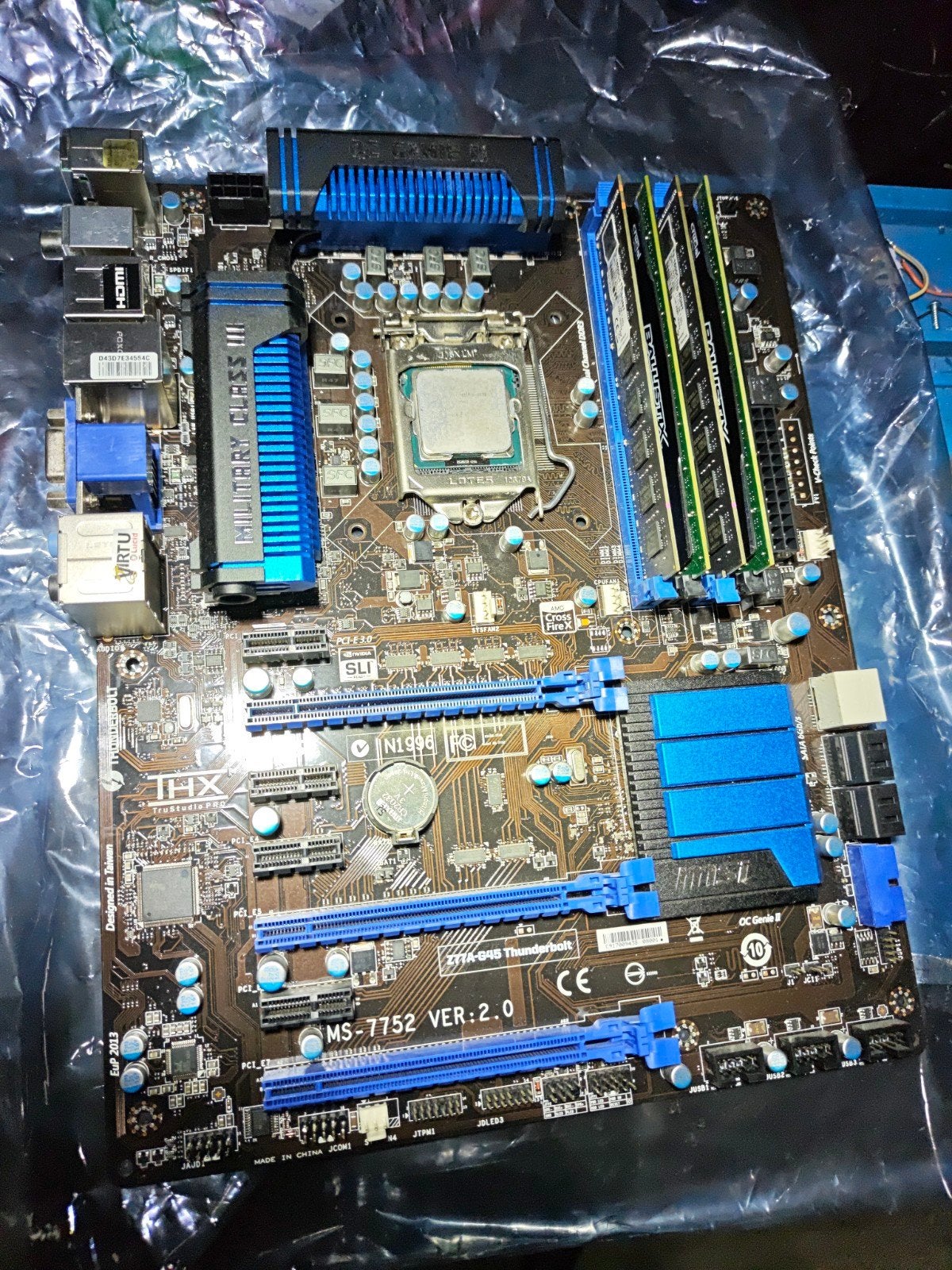 MSI Z77A-G45 Thunderbolt Moederbord - Military Class 3, Gebruikt, DDR3, Ophalen of Verzenden, ATX