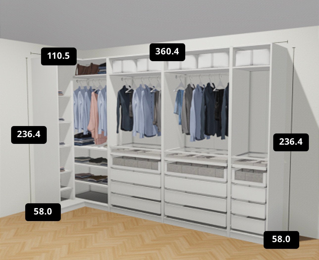 IKEA PAX hoek kledingkast 360 x 110 x 236 cm – compleet, Ophalen, 100 tot 150 cm, 200 cm of meer, Zo goed als nieuw