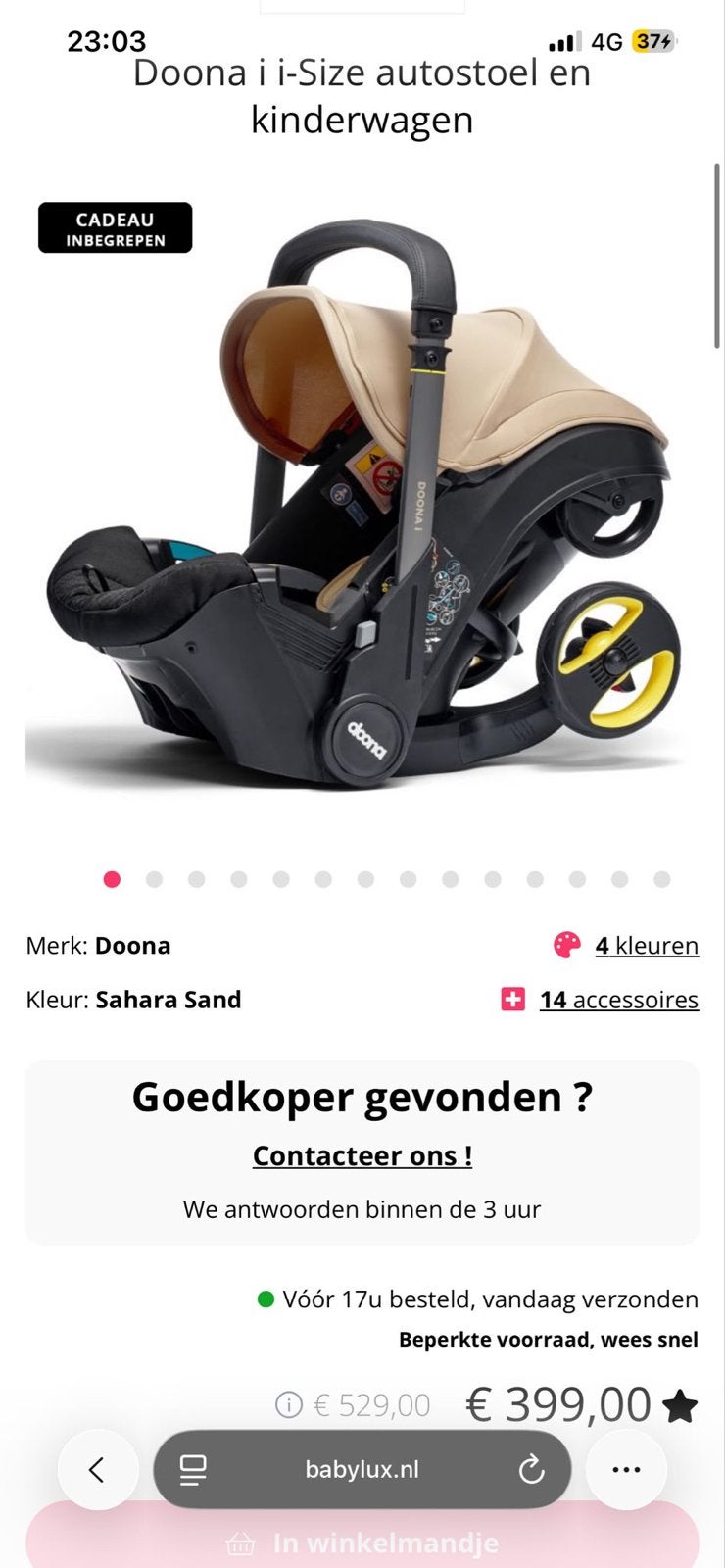 Doona i i-Size autostoel en kinderwagen Sahara Sand, Kinderen en Baby's, Autostoeltjes, Autogordel, Zijbescherming, Zo goed als nieuw