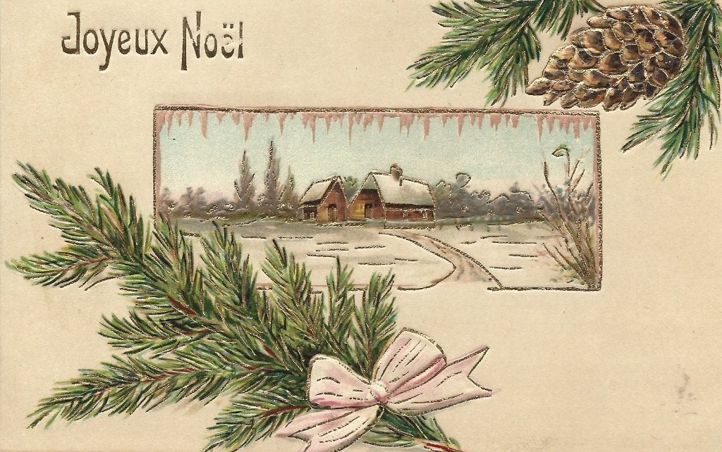 Antiek*Kerst*Goudopdruk*2 stuks uit dezelfde serie*IJspegel, Ophalen of Verzenden, Voor 1920, Ongelopen, Feest(dag)