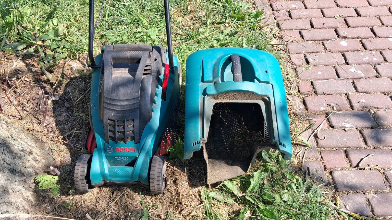 Opvangbak voor Bosch Rotak 34 elektrische grasmaaier, Cirkelmaaier, Gebruikt, Elektrische grasmaaier, Ophalen of Verzenden