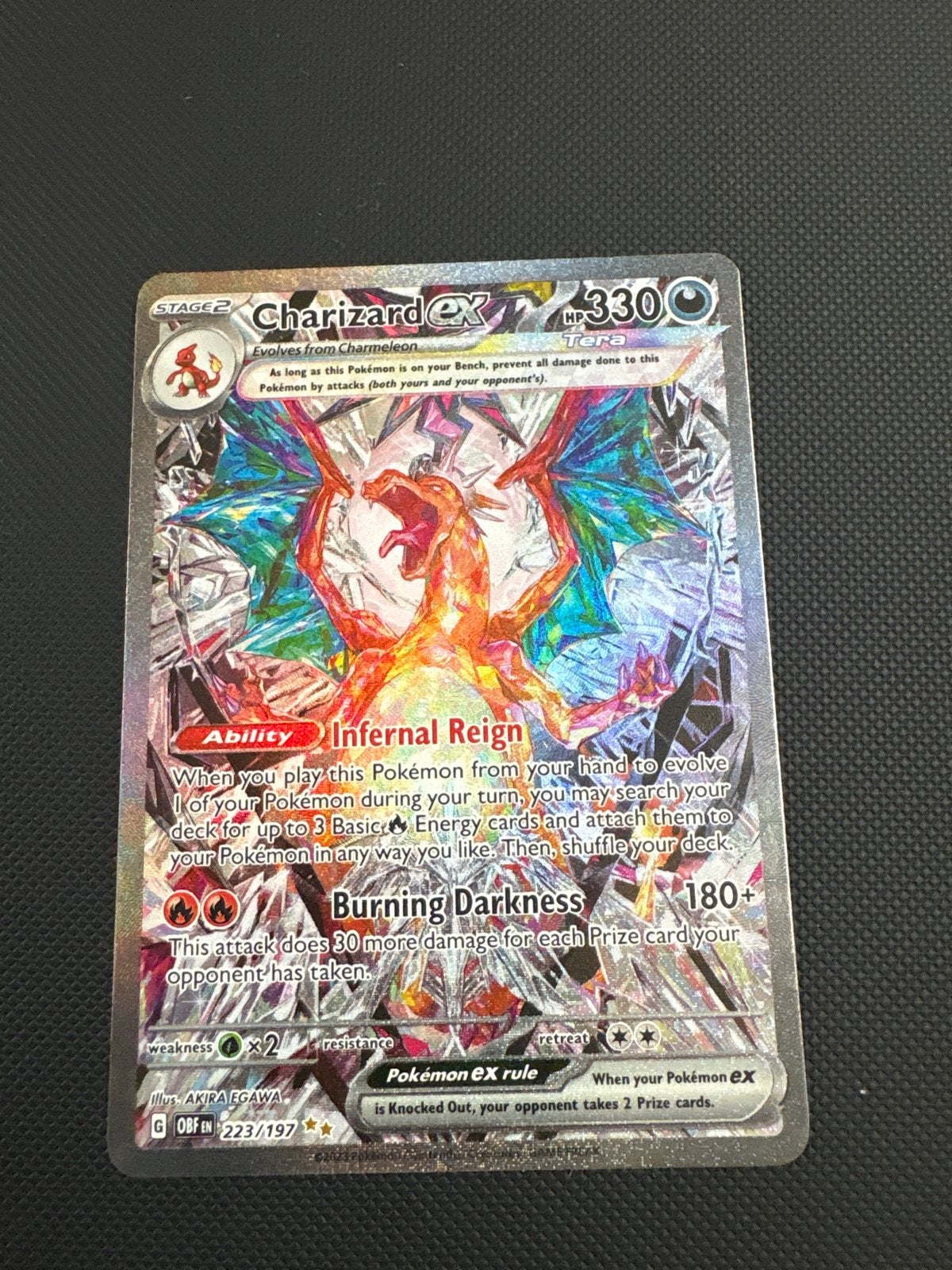 Charizard ex 223/197 Obsidian Flames Pokémon kaart, Ophalen, Zo goed als nieuw, Losse kaart, Foil