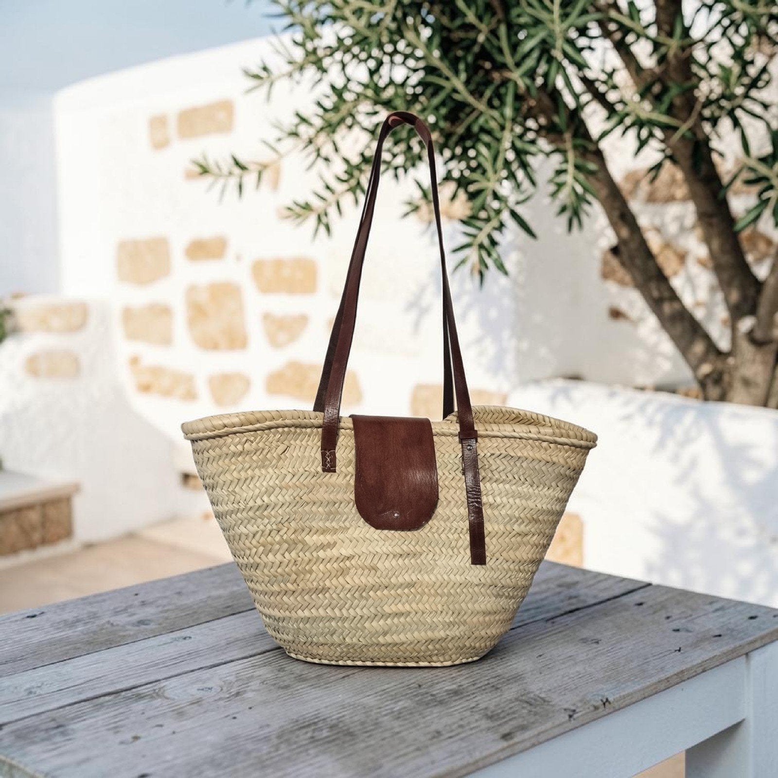 Stro shopper/ tas mt leren hengsels, strandtas, Sieraden, Tassen en Uiterlijk, Tassen | Damestassen, Ophalen of Verzenden, Nieuw