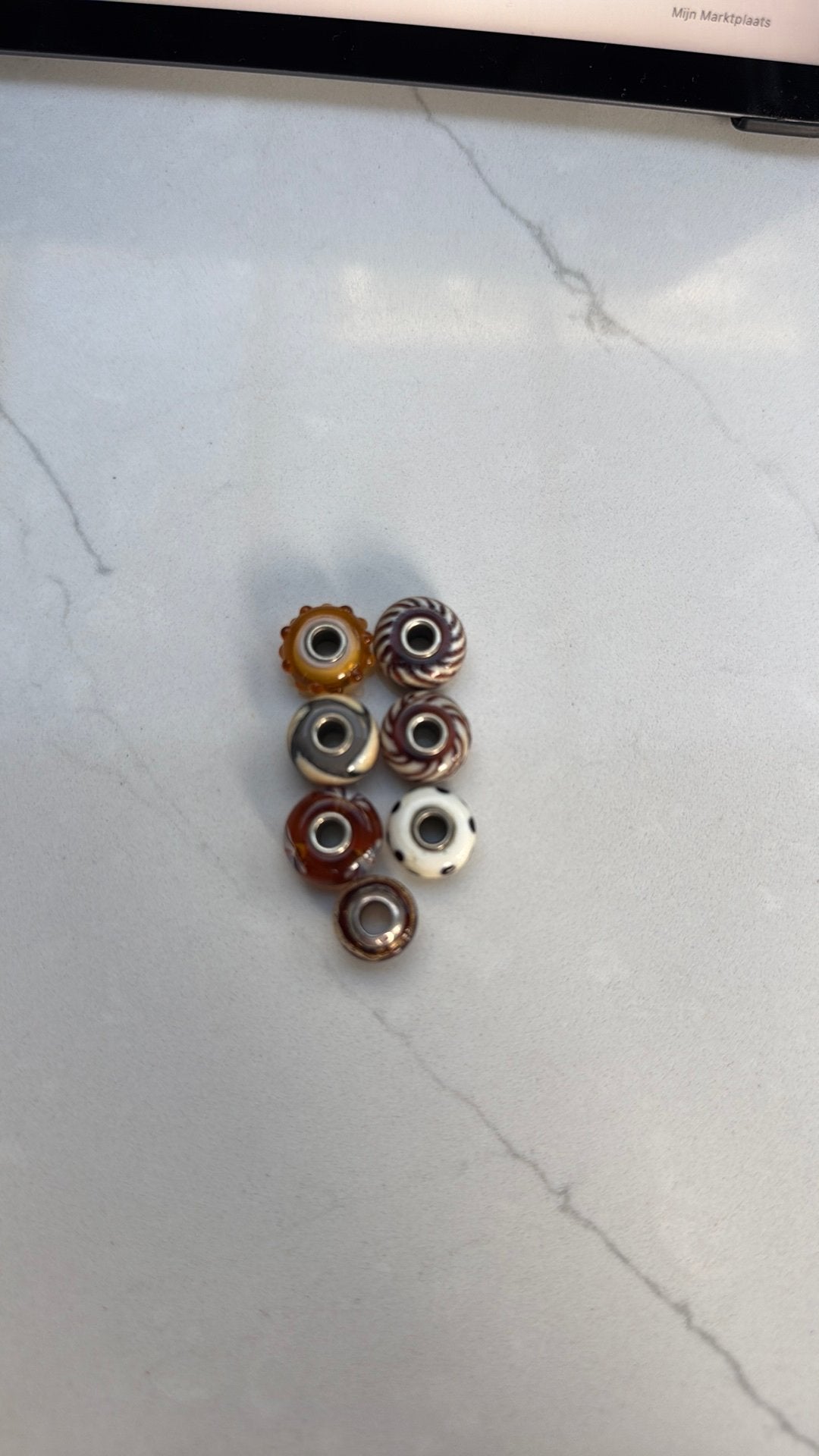 Trollbeads kralen, 7 stuks bruintinten, Verzenden, Zo goed als nieuw, Glas of Kristal, Trollbeads