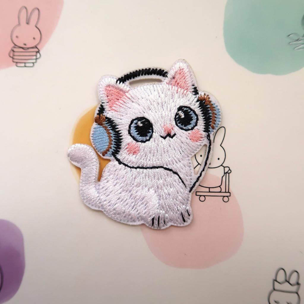Koptelefoon Kat opstrijkplaatje Patch Badge Applique, Verzenden, Nieuw, Overige applicaties