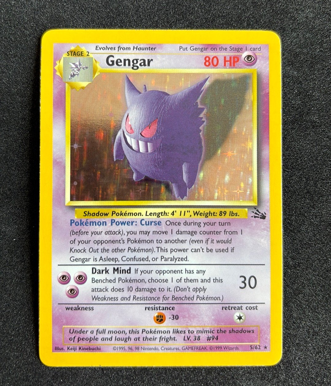 Gengar Fossil Unlimited Holo Pokemon, Hobby en Vrije tijd, Verzamelkaartspellen | Pokémon, Ophalen of Verzenden, Zo goed als nieuw