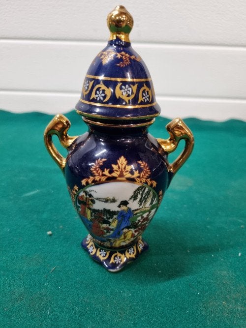 Vaasje met blauwe deksel aziatische afbeelding, Antiek en Kunst, Ophalen of Verzenden
