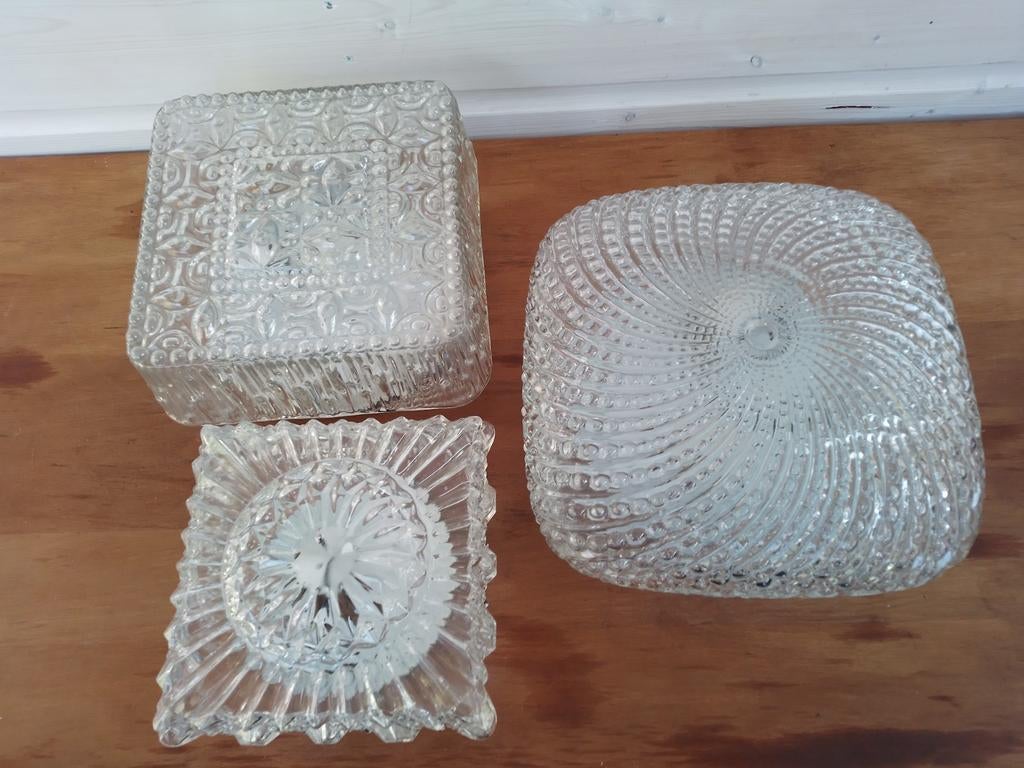 Set van 3 glazen plafonnières, Huis en Inrichting, Lampen | Plafondlampen, Gebruikt, Glas, Ophalen of Verzenden