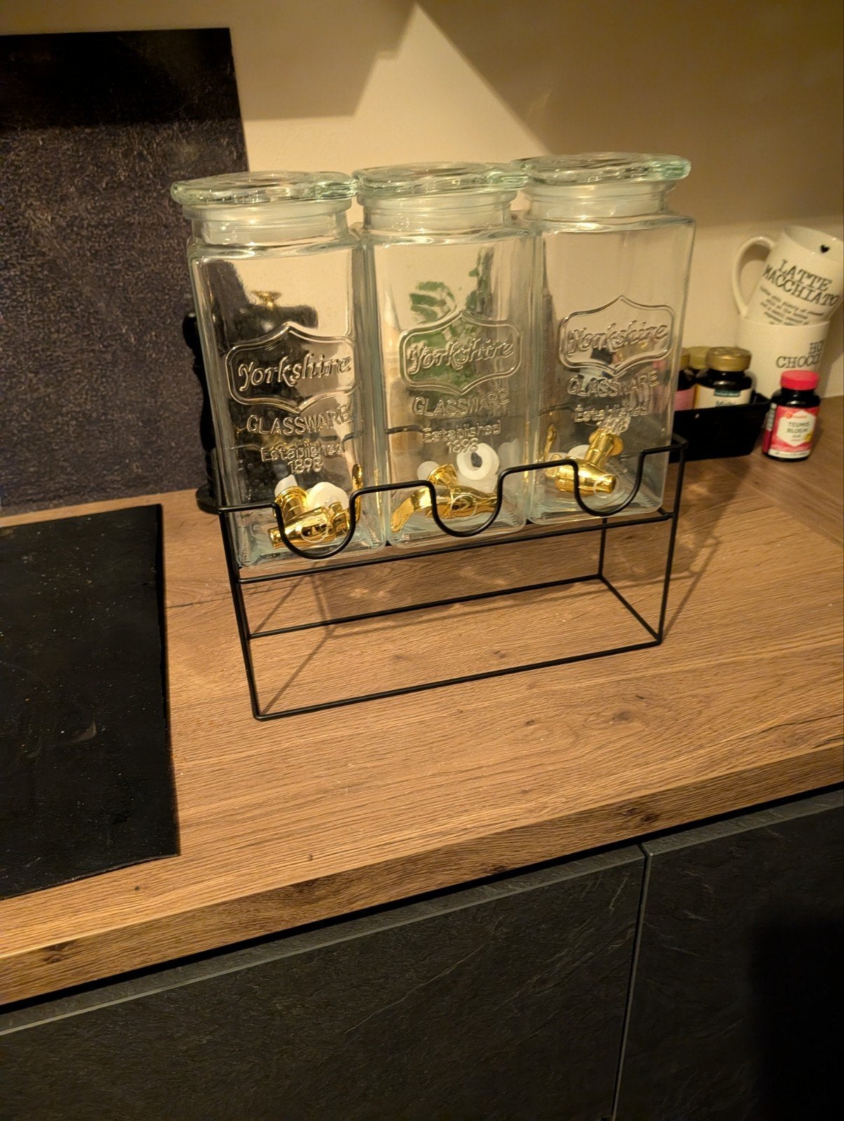 Yorkshire Glassware Drankdispenser Set - 3x1L met Houder, Overige typen, Ophalen, Zo goed als nieuw, Glas