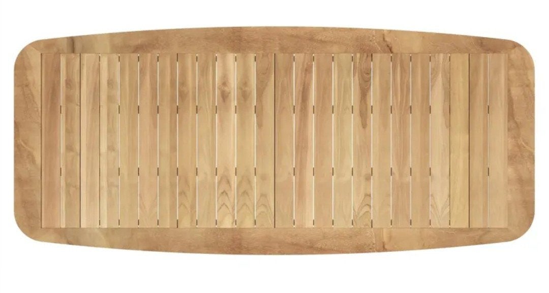 Grote eettafel teakhout met rvs poten, Ophalen, 100 tot 150 cm, Teakhout, Vijf personen of meer