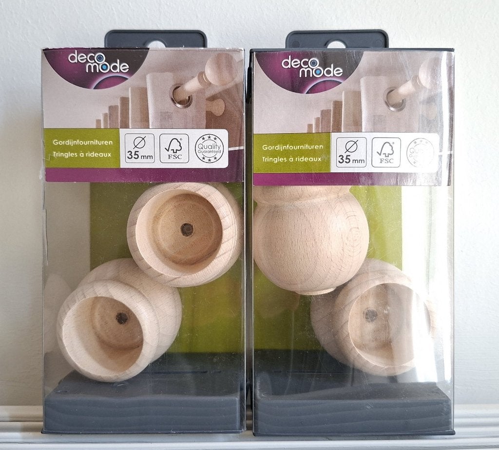 4 stuks Deco Mode houten eindknoppen gordijnroede, Huis en Inrichting, Overige merken, Ophalen of Verzenden, Nieuw, Hout