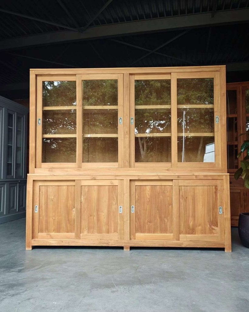 Grote / Brede teakhouten schoolkast | Servieskast #7248, Huis en Inrichting, Gebruikt, Met deur(en), -, 200 cm of meer