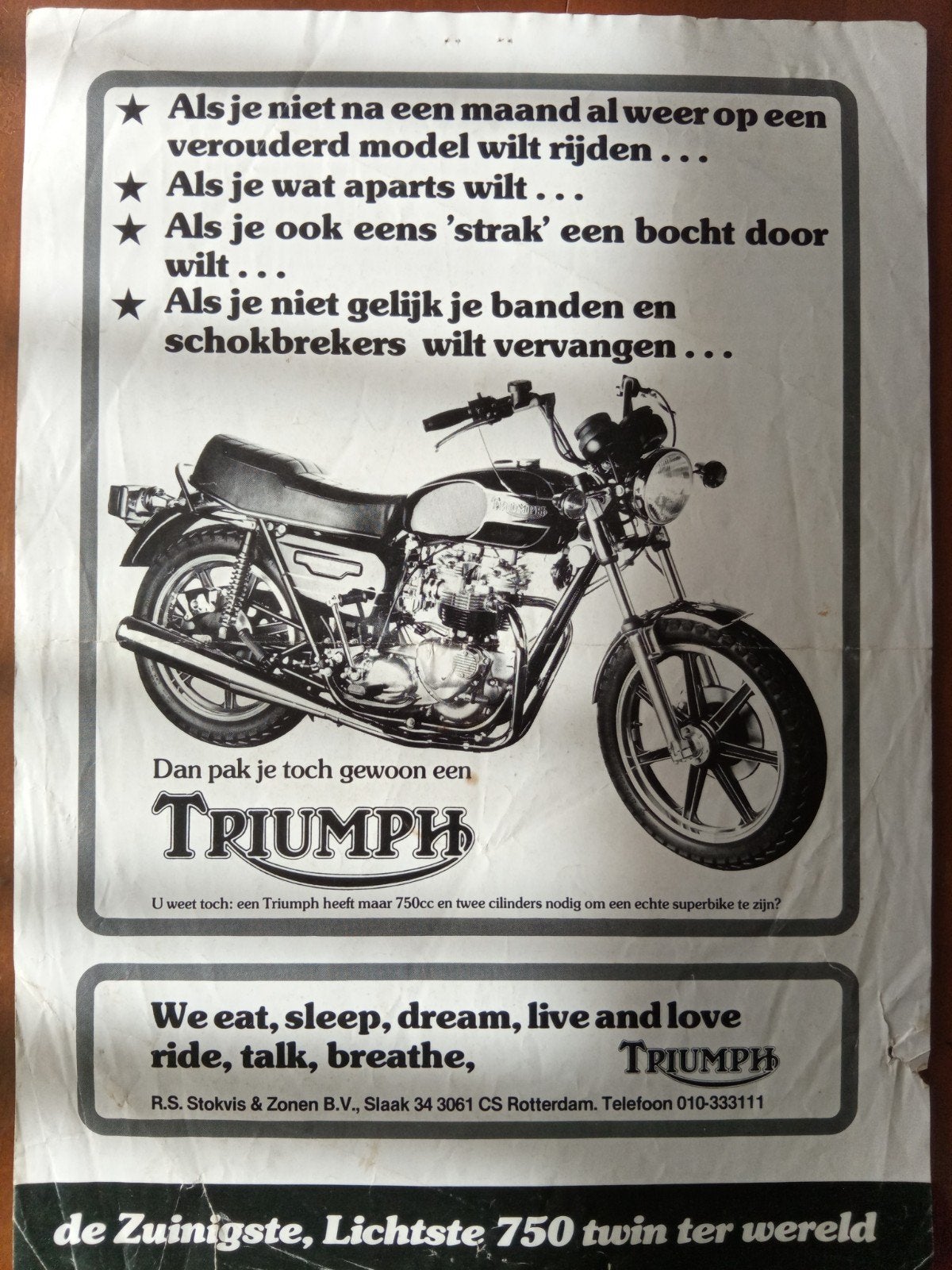 Leaflet Triumph Bonneville 1980 - De Zuinigste, Lichtste 750, Ophalen of Verzenden, Triumph