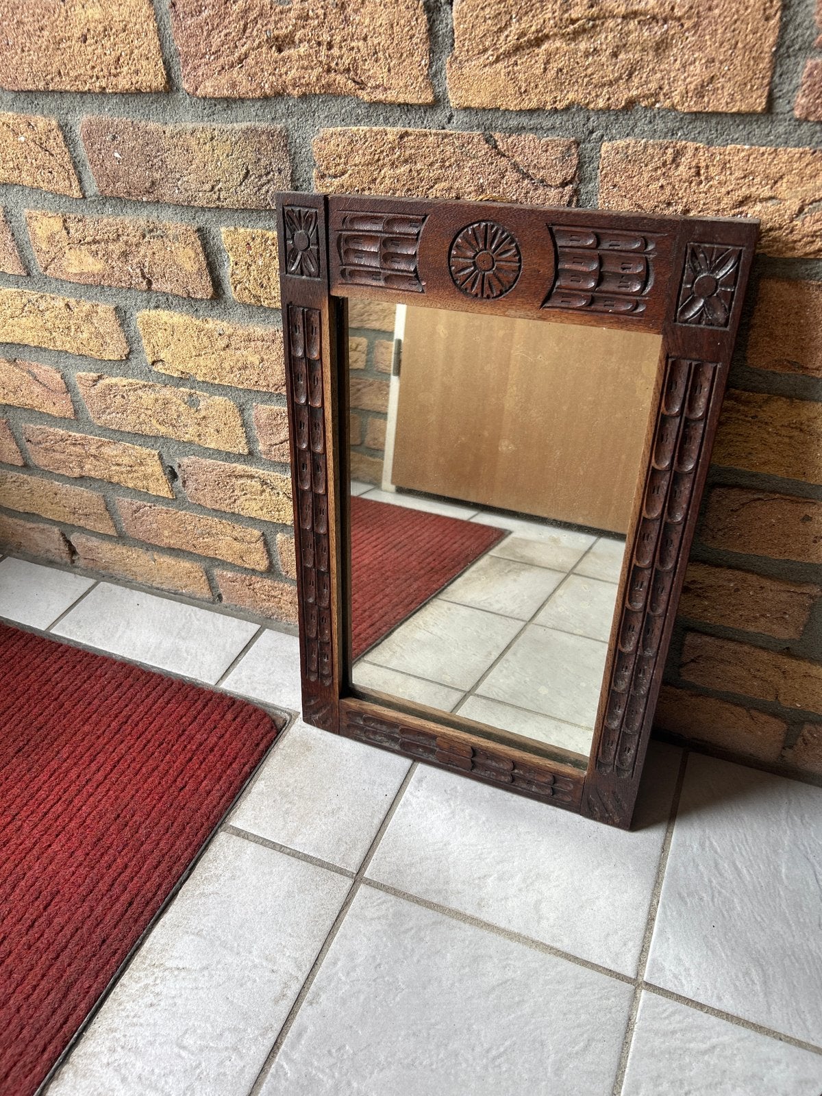 Vintage Ibiza boho handgemaakte houten spiegel, Ophalen, Rechthoekig, Minder dan 50 cm, Minder dan 100 cm