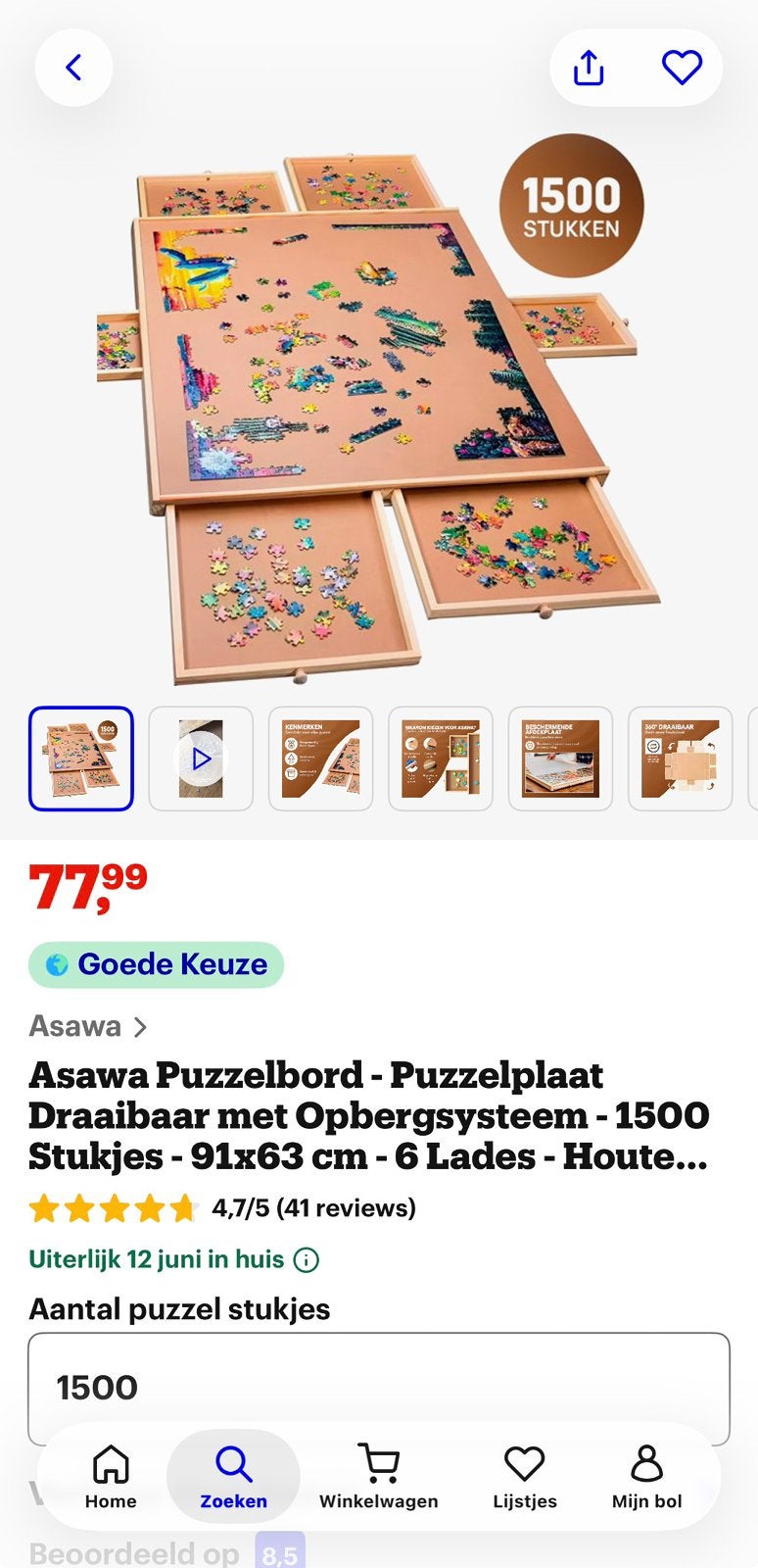 Asawa puzzelbord 1500 stukjes, Ophalen of Verzenden, 500 t/m 1500 stukjes, Zo goed als nieuw