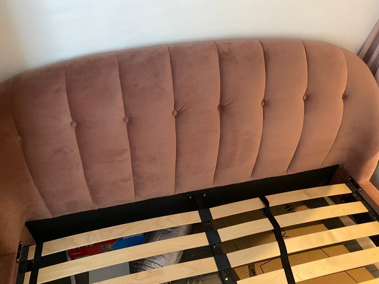 Tweepersoonsbed met gestoffeerd hoofdbord - Roze, Ophalen, Overige kleuren, 210 cm, Tweepersoons