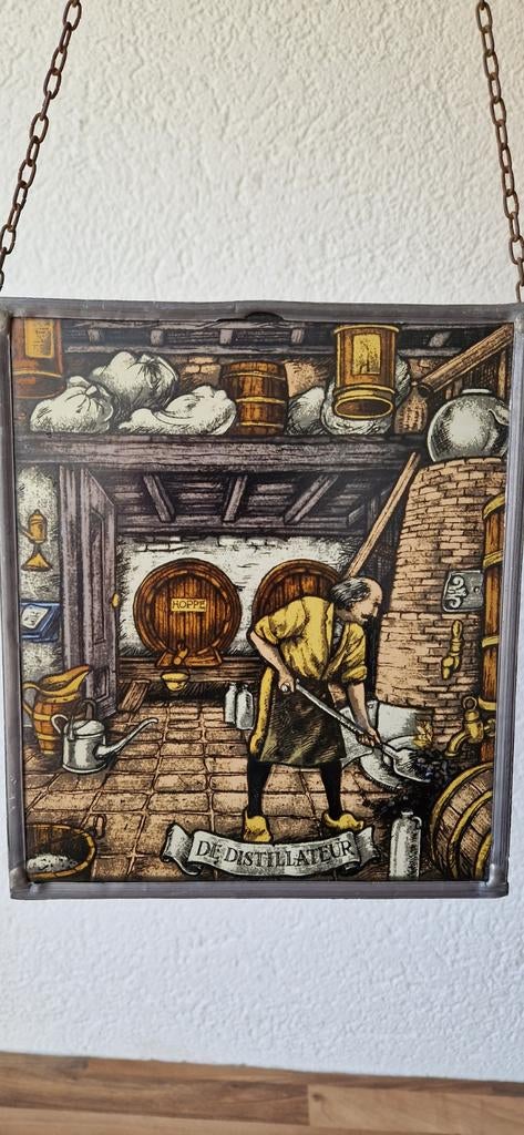 Glas in lood hanger de Distellateur, Antiek en Kunst, Antiek | Wandborden en Tegels, Ophalen of Verzenden