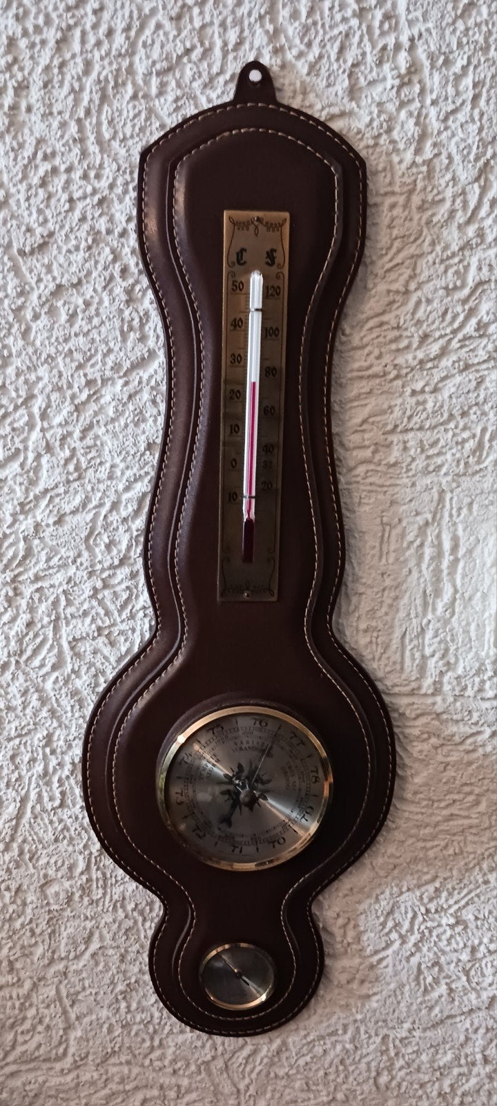 WEERSTATION  IN BRUIN LEER THERMO - BARO - HYGROMETER  DUITS, Ophalen of Verzenden