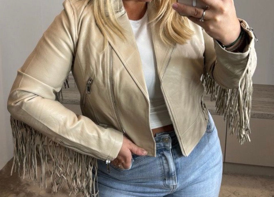 ibiza leren jas, Ophalen of Verzenden, Zo goed als nieuw, Maat 46/48 (XL) of groter, Beige
