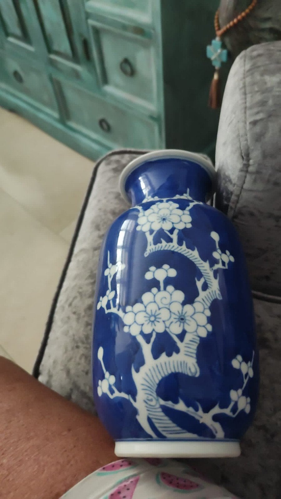 Antieke Chinese blauw-witte vaas met bloesemmotief, Antiek en Kunst, Ophalen