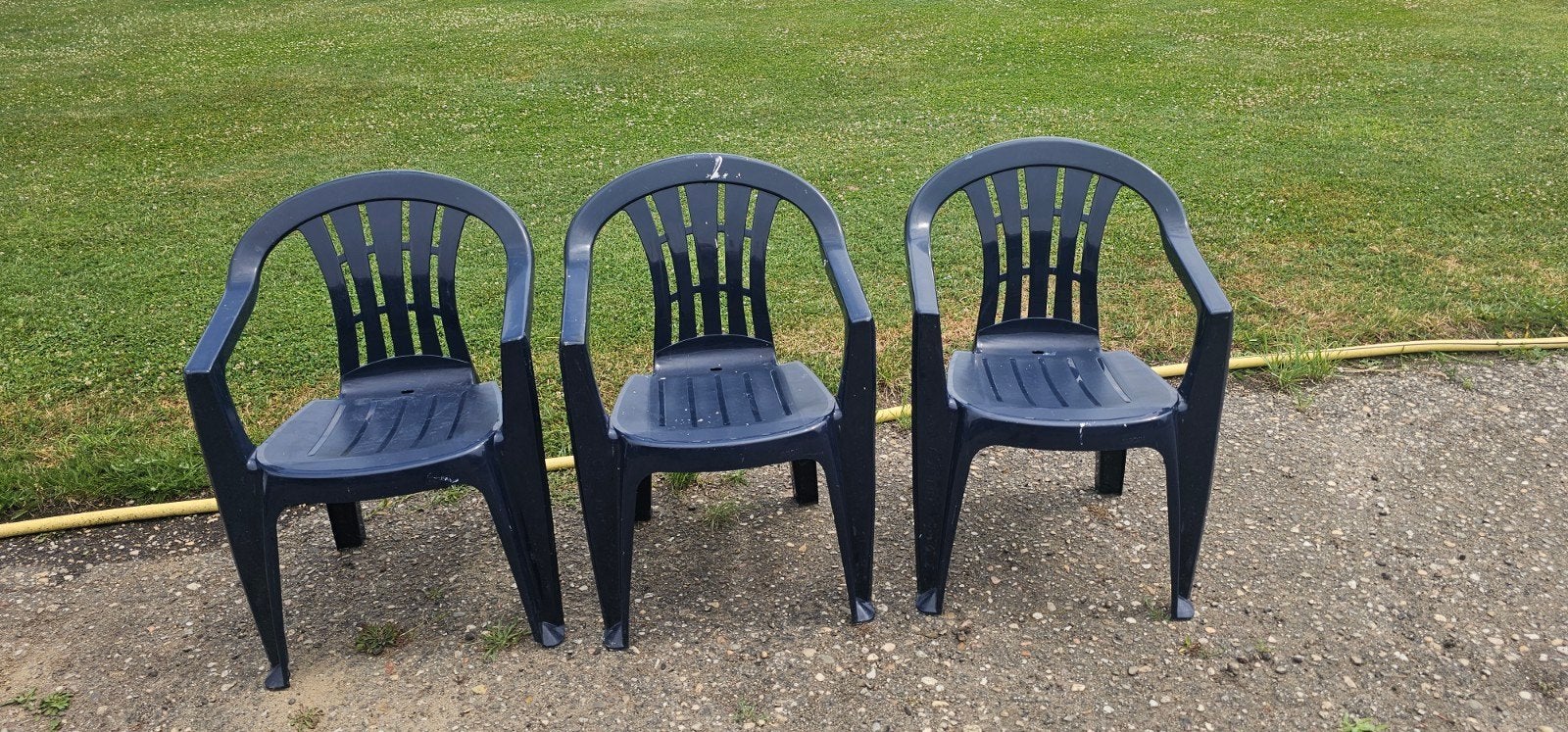3x Donkerblauwe kunststof tuinstoelen jardin, Ophalen of Verzenden, Gebruikt, Kunststof
