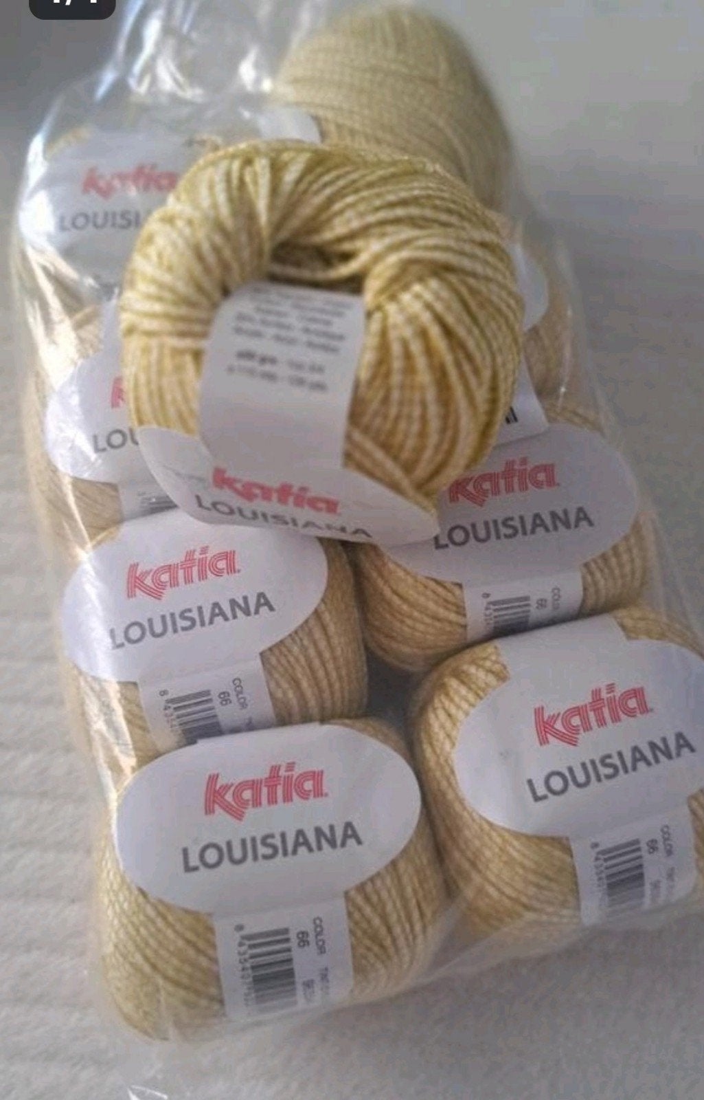 Pakket Katia Louisiana garen - 9 bollen geel/wit, Hobby en Vrije tijd, Breien en Haken, Ophalen of Verzenden, Nieuw, Breien of Haken