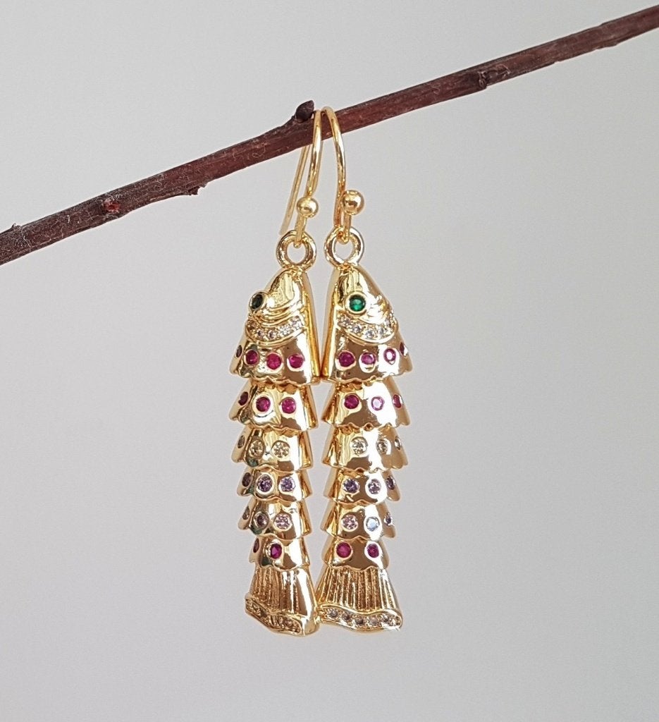 Flexibele Visjes/ Fish Oorbellen 18K Goldplated, Met kristal, Overige materialen, Hangers, Verzenden