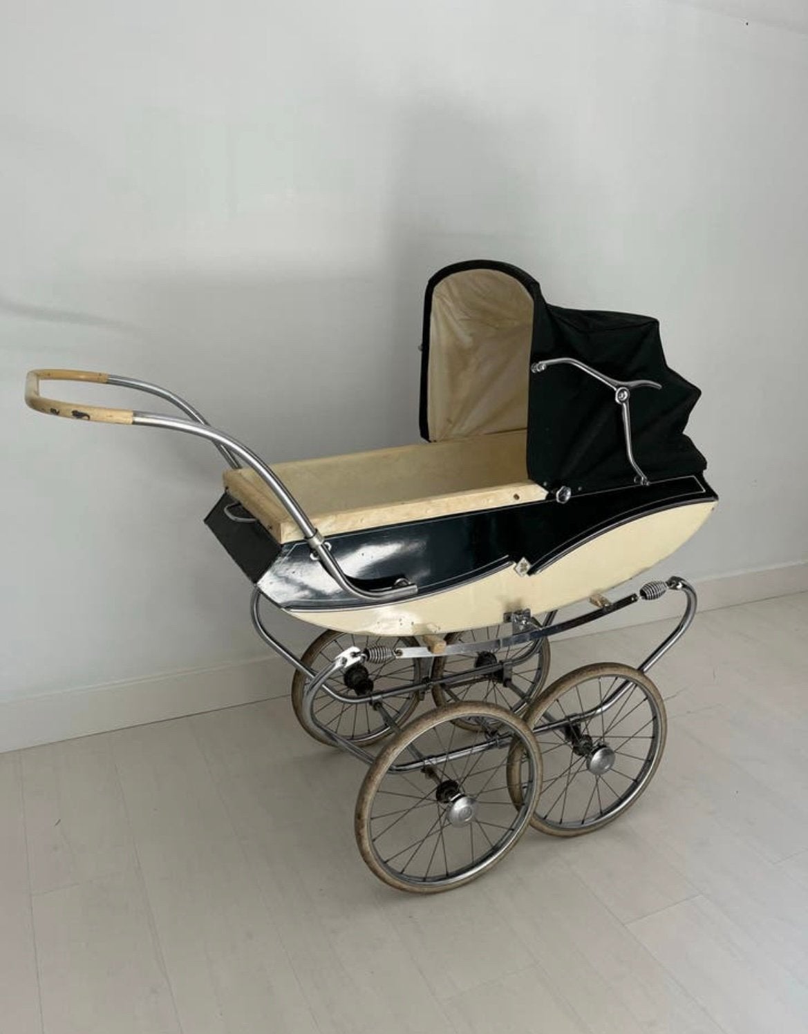 Vintage kinderwagen-Klassiek Design-Groen/beige, Ophalen, Gebruikt, Kinderwagen, Overige merken